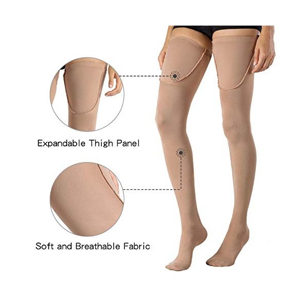 MD Chaussettes de Compression Graduées Anti-Embolisme 15-20mmHg avec Contention Médicale Cuisse-Haute Chaussettes de Compress