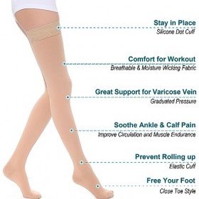 Leasoe Bas de contention médicale pour homme et femme - Longueur de la cuisse - Soutien ferme 20-30 mmHg - Traitement des var