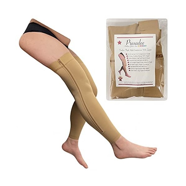 Presadee Manchon de compression ferme sans pied avec fermeture éclair YKK 20-30 mmHg noir, 4 