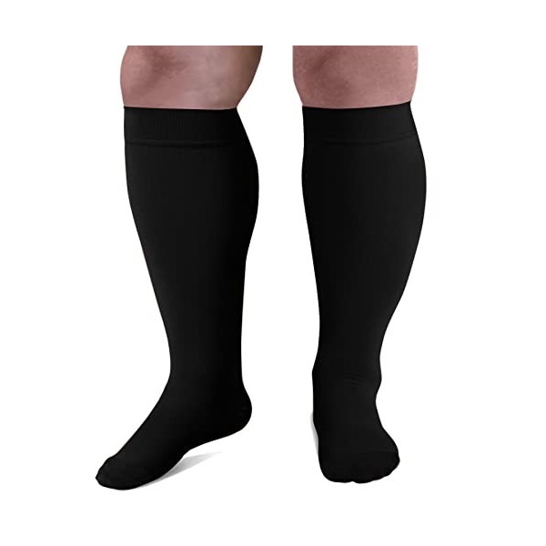 Bas de contention 20-30 mmHg pour femme Grandes tailles Chaussettes de compression mollets larges Noir 3XL