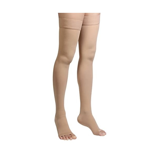 MGANG Bas de contention à hauteur de la cuisse, bout ouvert, soutien ferme, 20-30 mmHg, chaussettes de compression avec bande