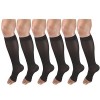 Lot de 6 paires de bas de contention pour femme 20-30 mmHg - Longueur genou - Bout ouvert - Noir opaque - Taille M