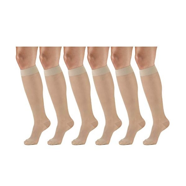 Bas de contention transparents, 15-20 mmHg, longueur genou pour femme, 20 deniers, couleur chair XL 6 paires 