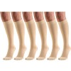 Lot de 6 paires de bas de contention pour homme et femme - Longueur genou - Bout fermé - Beige - Taille M