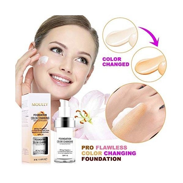 MOULLY Fondation liquide, Fond de Teint Changeant de Couleur-Base de Maquillage Liquide Foundation Color Changing BB Creme Et