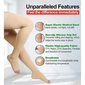 Paire de bas de contention haute cuisse à bout ouvert, soutien ferme 20-30 mmHg, chaussettes de compression graduées avec ban