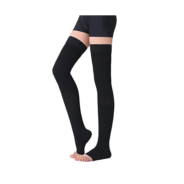 TOFLY Bas de compression à cuisse haute, opaque, soutien ferme Compression de gradient de 15-20 mmHg avec bande de silicone, 