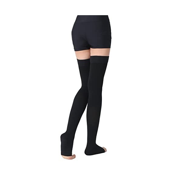 TOFLY Bas de compression à cuisse haute, opaque, soutien ferme Compression de gradient de 15-20 mmHg avec bande de silicone, 