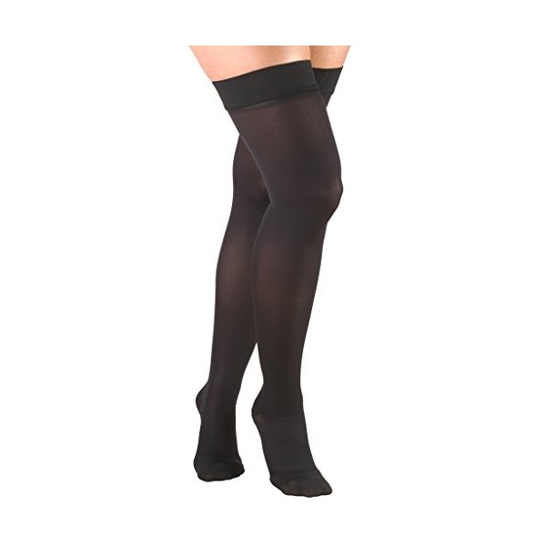 Truform Bas de contention pour femme, 20-30 mmHg, longueur cuisse, bout fermé, opaque, noir, XL