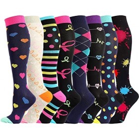 beusilay 8 Paires Chaussettes de Compression pour Hommes et Femmes 15-20 mmHg -pour Sportifs,Voyage en Avion,infirmiers,cour