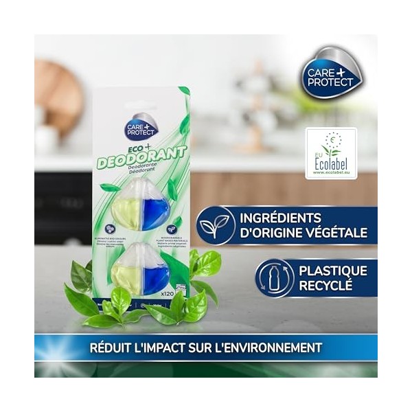 CARE + PROTECT Désodorisant ECO+ pour lave-vaisselle, élimine les mauvaises odeurs, à base de plantes, biodégradable, parfum 