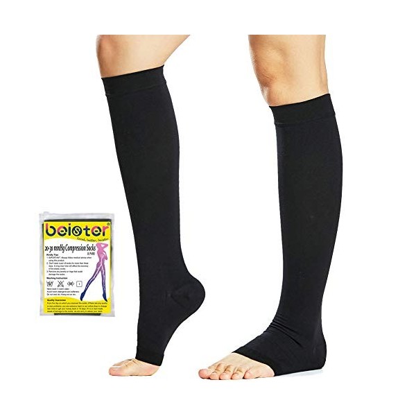 beister Bas De Compression Pied Ouvert Homme & Femme, 20-30mmhg Contention Chaussettes Classe 2 Medicale Soutien Graduel Bas 