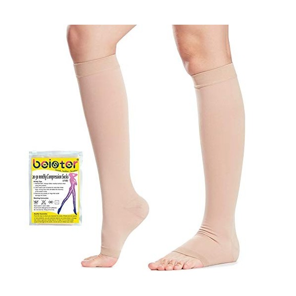 beister Bas De Compression Pied Ouvert Homme & Femme, 20-30mmhg Contention Chaussettes Classe 2 Medicale Soutien Graduel Bas 