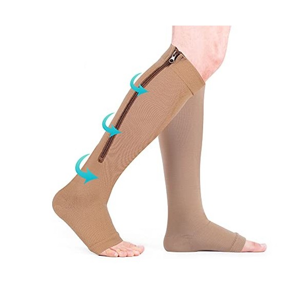 Bas de contention,Haofy 1 à Fermeture éclair Chaussettes de Compression pour Hommes et Femmes Chaussette de Contention pour V