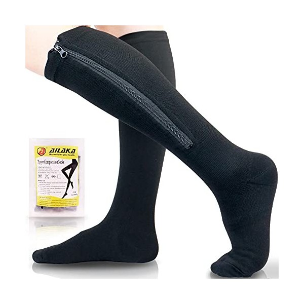 Ailaka Chaussettes de Compression Zippées Médicales Homme & Femme, 15-20mmhg Bas De Contention Classe 1 Medicale Soutien Grad