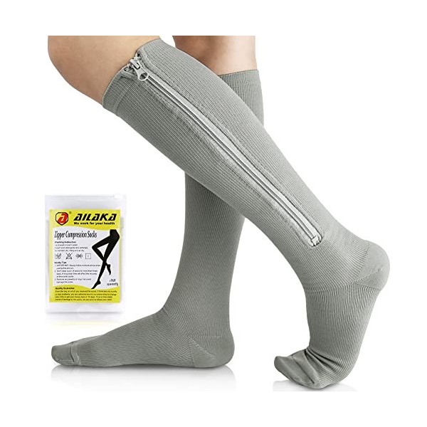 Ailaka Chaussettes de Compression Zippées Médicales Homme & Femme, 15-20mmhg Bas De Contention Classe 1 Medicale Soutien Grad