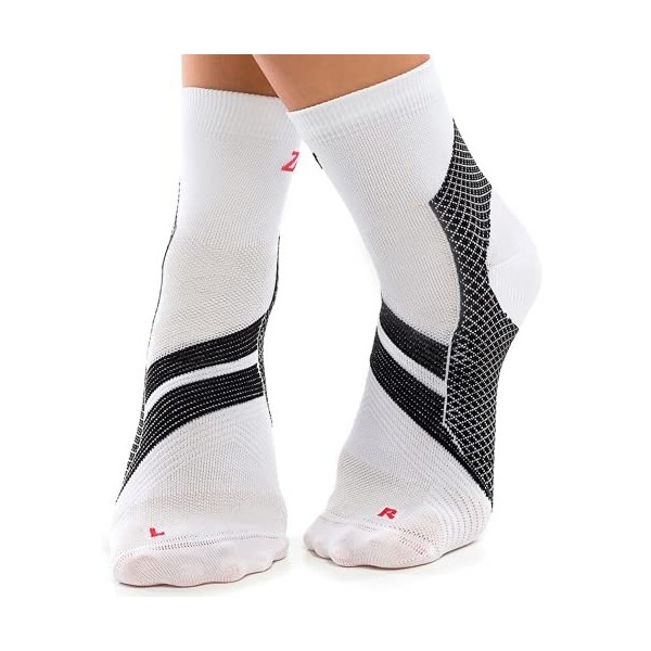 ZaTech Chaussettes de compression pour Fasciite Plantaire Blanc/Noir, M, 39-41 