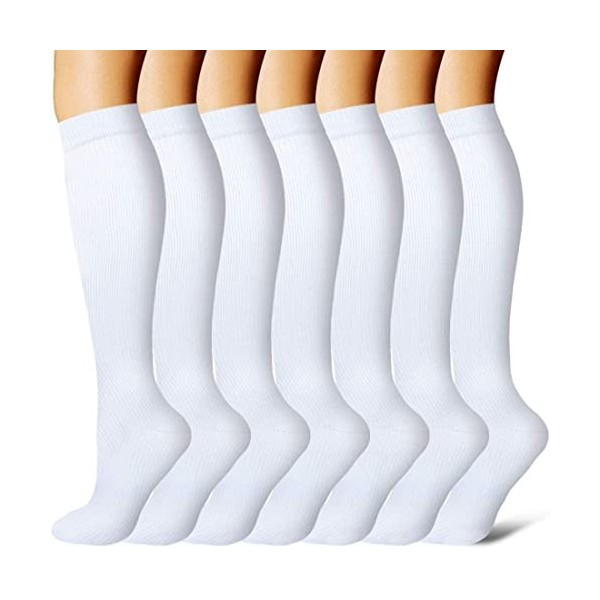 Bas de compression 7 paires pour femmes et hommes : médical, soins, course et fitness, Blanc., Small - Medium