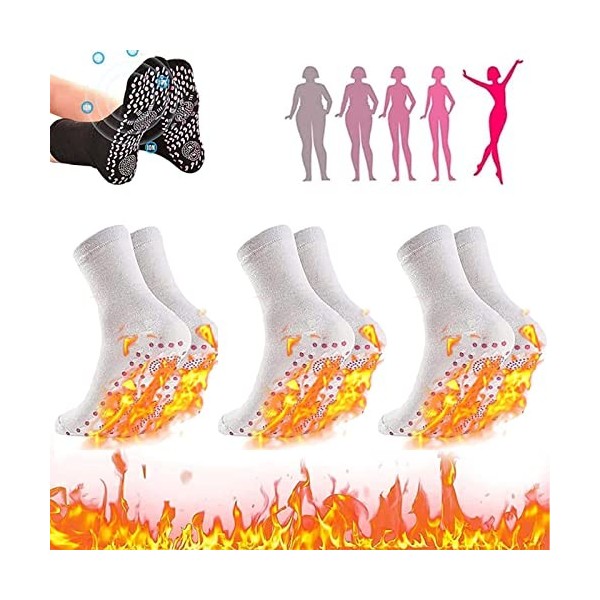 AFIZ – Lot de 6 paires de chaussettes minceur auto-chauffantes et pour drainage lymphatique avec tourmaline et points d’acupr