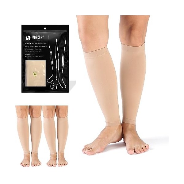 VARCOH Chaussettes de Contention Femme, 2 paires Manchons de Compression pour mollets 20-30 mmHg Soutien Ferme gradué bas po