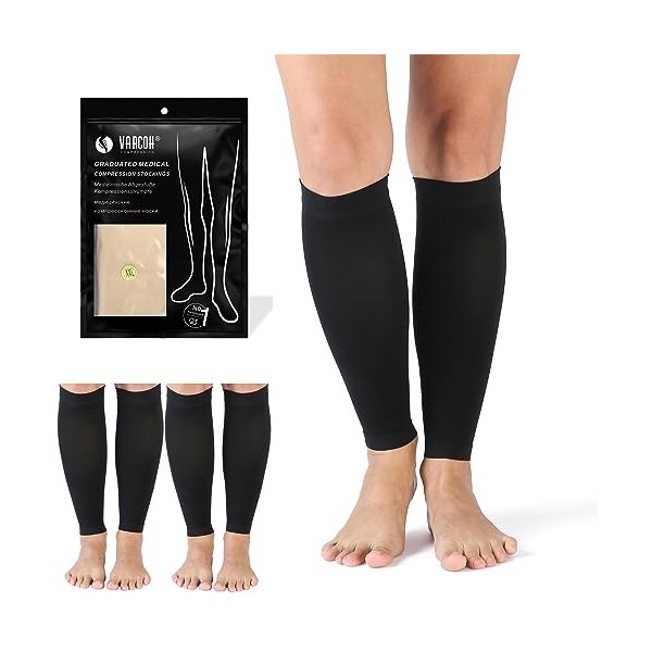 VARCOH Chaussettes de Contention Femme, 2 paires Manchons de Compression pour mollets 20-30 mmHg Soutien Ferme gradué bas po