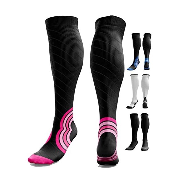 aZengear Chaussette de Compression Femme et Homme 20-30mmHg Classe 2 Bas de Contention Mollet Medical Sport Running de Vol 