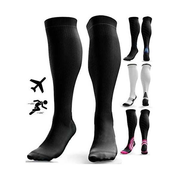 aZengear Chaussette de Compression Femme et Homme 20-30mmHg Classe 2 Bas de Contention Mollet Medical Sport Running de Vol 