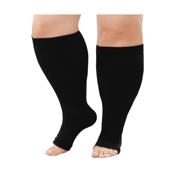 ZFSOCK Bas de Contention Femme Homme: Grande Taille Chaussettes de Contention Compression Bout Ouvert Gros Mollet 20-30mmhg p