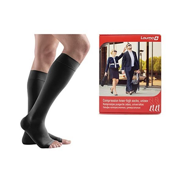 Lauma Medical, Chaussettes de contention, Compression graduée, Médicales 23-32 mmHg pour Femmes et Hommes, Bout ouver, Classe