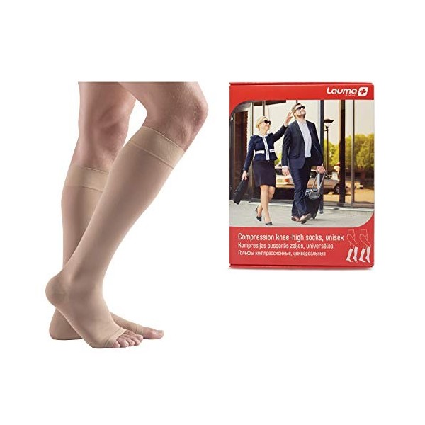 Lauma Medical, Chaussettes de contention, Compression graduée, Médicales 23-32 mmHg pour Femmes et Hommes, Bout ouver, Classe