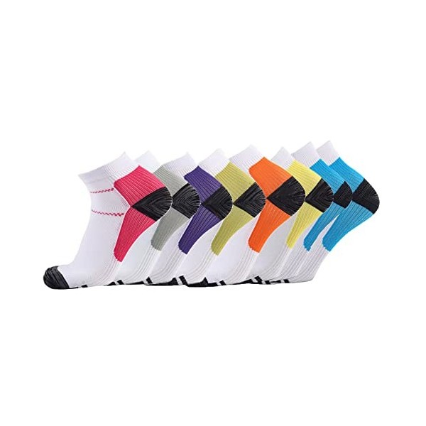 Besilay 8 paires de chaussettes de compression pour pieds, 15-20 mmHg pour femmes et hommes, soutien plantaire pour arc de fa