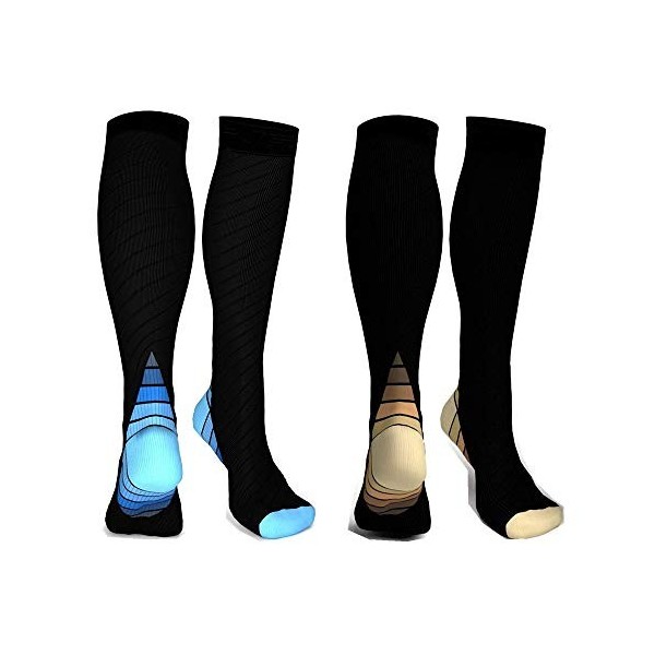 2 Paires Chaussettes de compression graduées pour homme et femme, 20 à 30 mmHg pour Crossfit, maternité, athlétisme, voyage, 