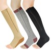 YUSHOW 3 Paires Bas de Contention Femme Zip Fermeture Eclair à Bout 15-20mmhg Ouvert Care Socks pour Veine Variqueuse, Oedeme