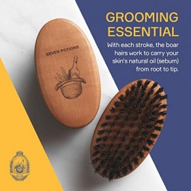 Seven Potions Brosse à barbe en poils de sanglier pour hommes. Fabriquée en bois de poirier avec des poils fermes pour dompte
