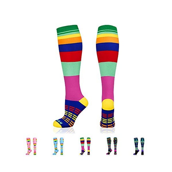 NEWZILL Chaussettes de Compression pour Hommes et Femmes - pour Courir, médical, athlétique, Tibias Grand Swag Rainbow