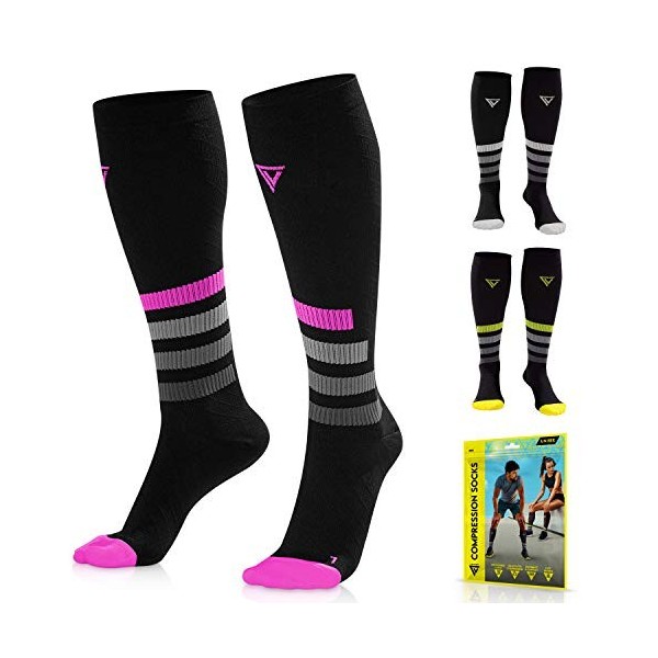 LANGOV Chaussettes de compression pour homme et femme - 20-30 mmhg - Rose - Small-medium