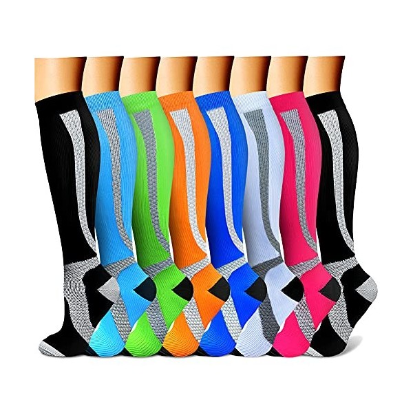 Chaussettes de compression en cuivre 7 Paires pour homme et femme – Meilleur pour la course à pied, sportifs, médicaux, DE 