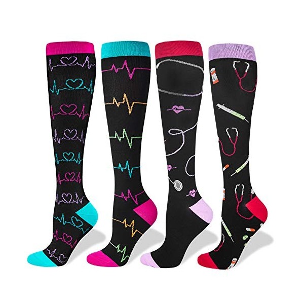 Chaussettes de compression pour femme infirmière, 2/3 paires Graduated 20-30 mmHg Genou Haut Bas Fit pour infirmière, médecin