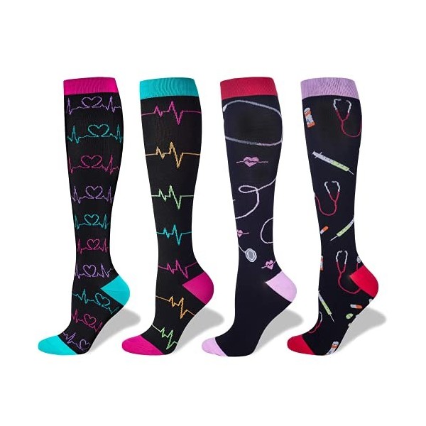 Chaussettes de compression pour femme infirmière, 2/3 paires Graduated 20-30 mmHg Genou Haut Bas Fit pour infirmière, médecin