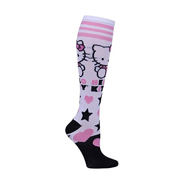 Cherokee PRINTSUPPORT Paire de chaussettes de compression pour femme avec hauteur 12 mmHg Hello Kitty Love Taille unique