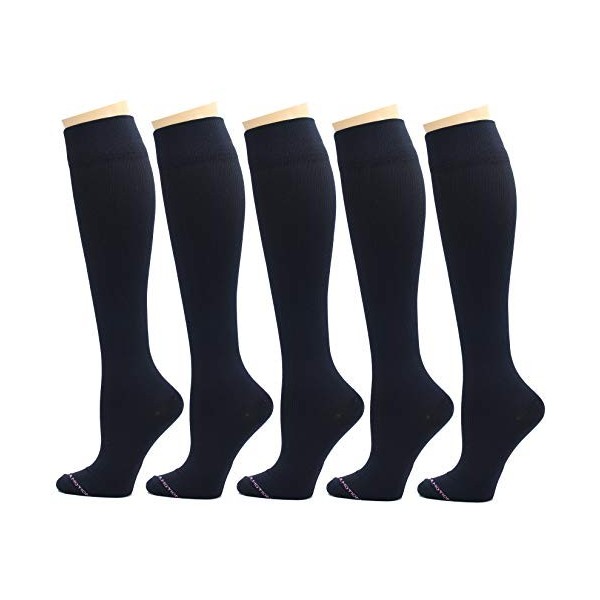 Dr. Motion Lot de 5 paires de chaussettes de compression graduées 8–15 mmHg pour femme - - taille unique