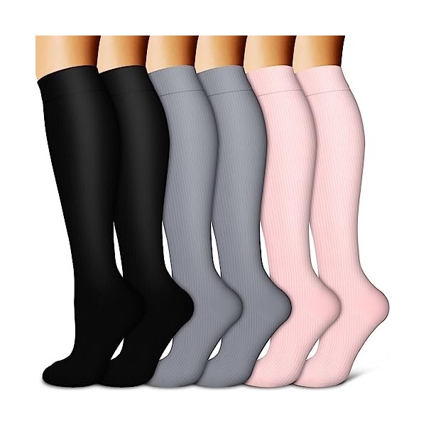 BLUEENJOY Chaussettes de compression en cuivre pour femmes et hommes 6 paires , meilleur soutien pour les infirmières, la co