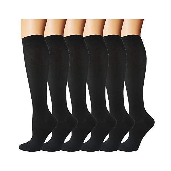 Lot de 6 paires de chaussettes de compression pour homme et femme 20-30 mmHg Chaussettes dallaitement athlétique voyage avio