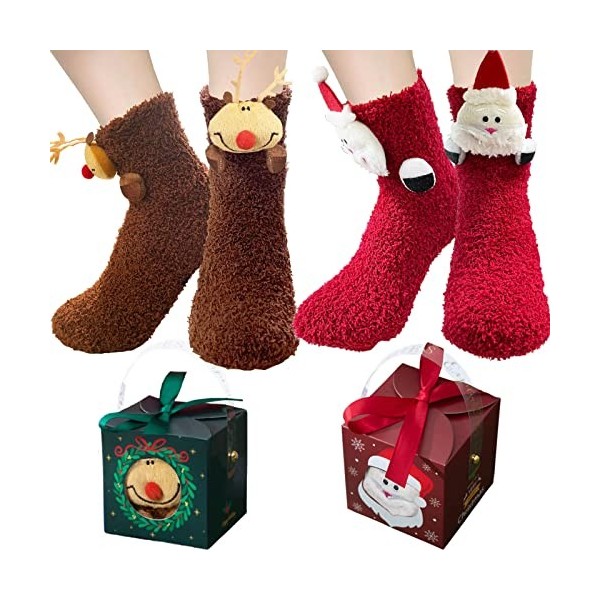 BINXWA idee cadeau femme chaussettes antidérapantes femme, chaussettes chaudes femme cadeaux noel, cadeau noel chaussettes fe