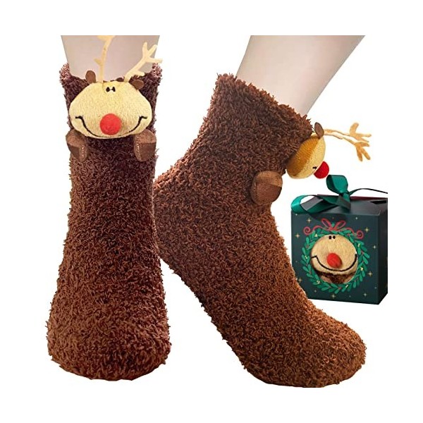 BINXWA idee cadeau femme chaussettes antidérapantes femme, chaussettes chaudes femme cadeaux noel, cadeau noel chaussettes fe