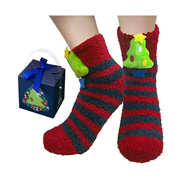 BINXWA idee cadeau femme chaussettes antidérapantes femme, chaussettes chaudes femme cadeaux noel, cadeau noel chaussettes fe