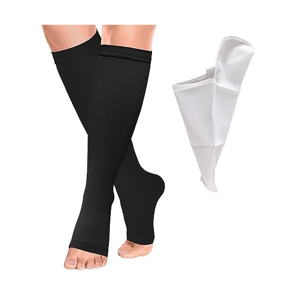 BellaAchtung Bas de Contention Médical Pied Ouvert Chaussettes de compression femme 23-32mmHg Soutien Graduel Manchon de Comp