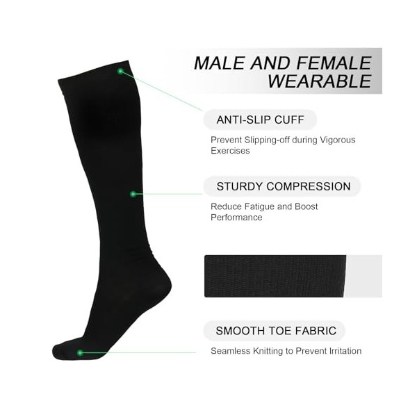 welsberg 1 paire de chaussettes de compression sportive taille EU 40-45, chaussettes de soutien unisex, chaussettes de compre