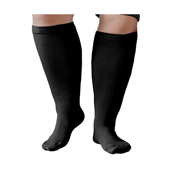 ZFSOCK Bas de Contention Femme Homme: Chaussettes de Contention Compression Grande Taille Gros Mollet 20-30mmhg pour Infirmie