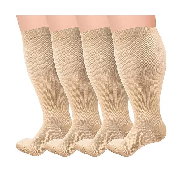 OUZHOU Chaussettes de compression, bas de contention pour homme et femme, marron, 42 Große Größen